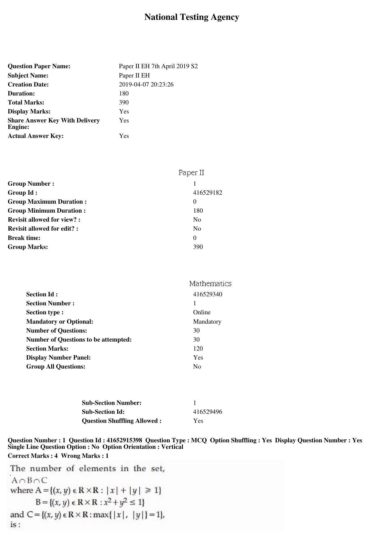 JEE Main 2019 Paper II Question Paper (7th April 2019 Shift 2) - Page 1