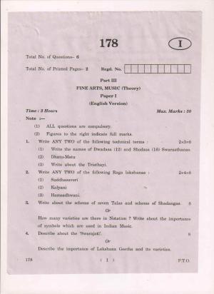AP Inter 1st Year Fine arts Music-I (EM) May-2018 (General) Question Paper