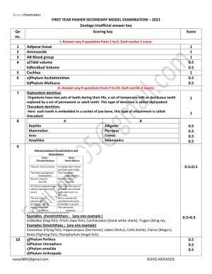 Kerala Plus One 2021 Zoology Answer Key (Model)