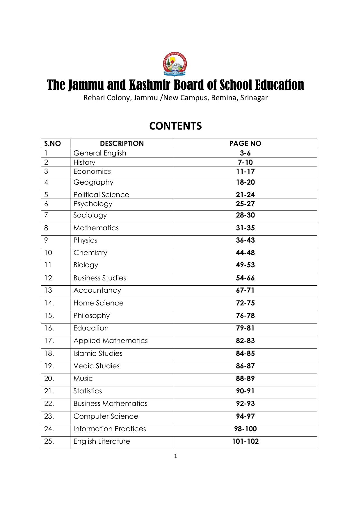 JKBOSE Syllabus for 12th class - Page 7