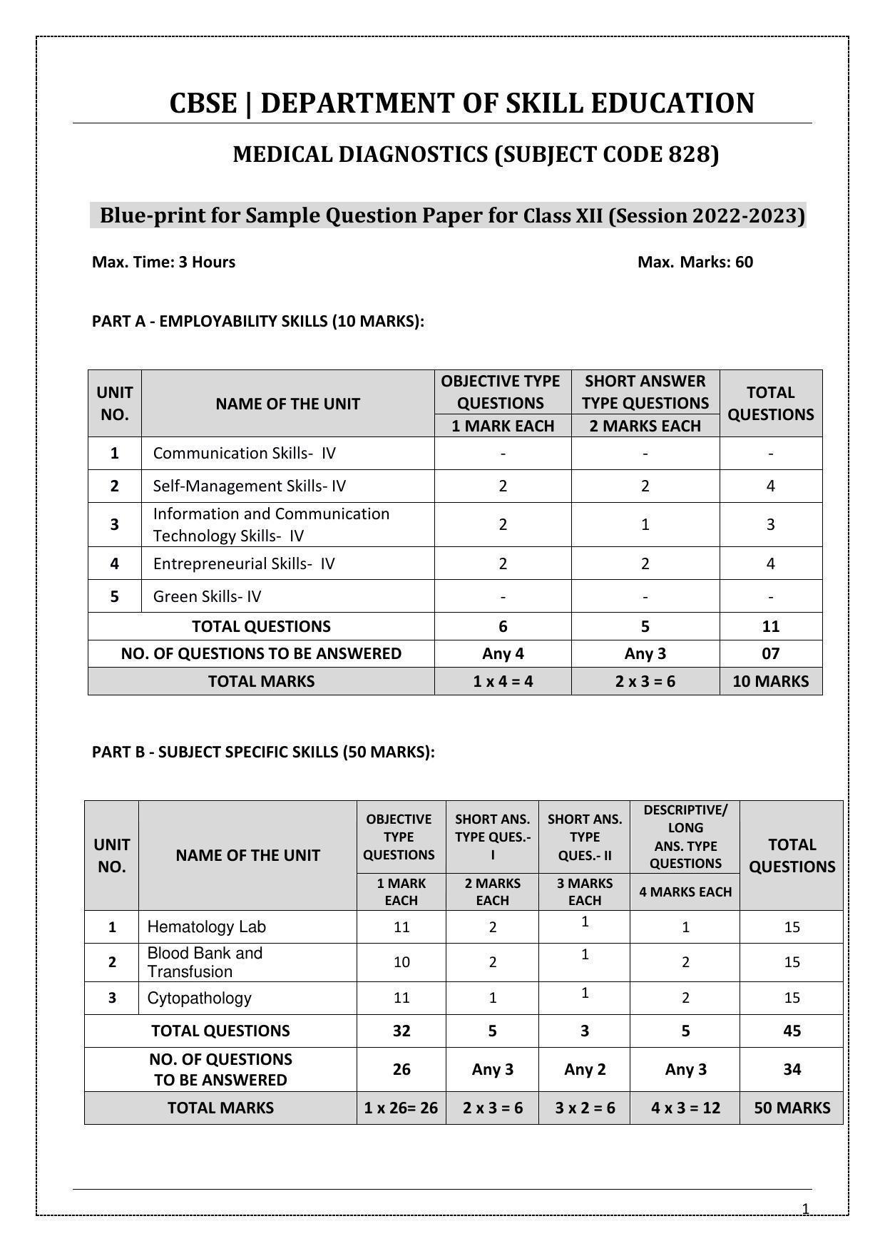 CBSE Class 12 Medical Diagnostics (Skill Education) Sample Papers 2023 - Page 1