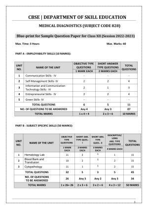CBSE Class 12 Medical Diagnostics (Skill Education) Sample Papers 2023
