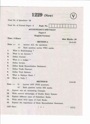 AP Inter 1st Year Accountancy and Tally-I (New) May-2019-Vocational Question Paper