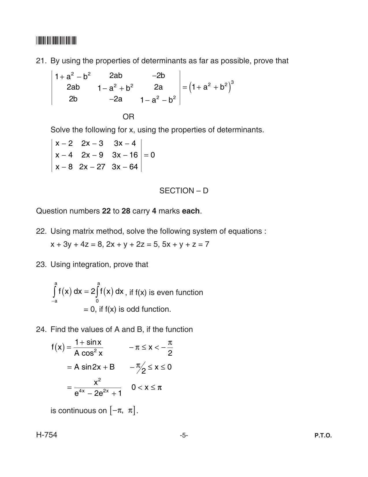 Goa Board Class 12 Mathematics  754 New Pattern (June 2018) Question Paper - Page 5