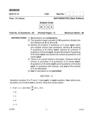 Goa Board Class 12 Mathematics  754 New Pattern (June 2018) Question Paper