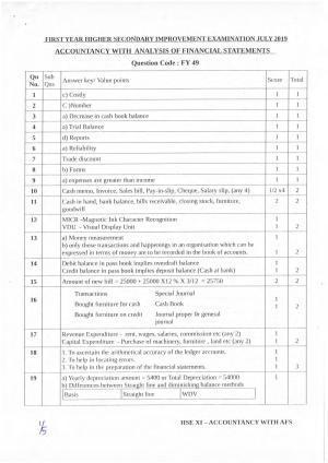 Kerala Plus One 2019  ACCOUNTANCY WITH AFS Answer Key