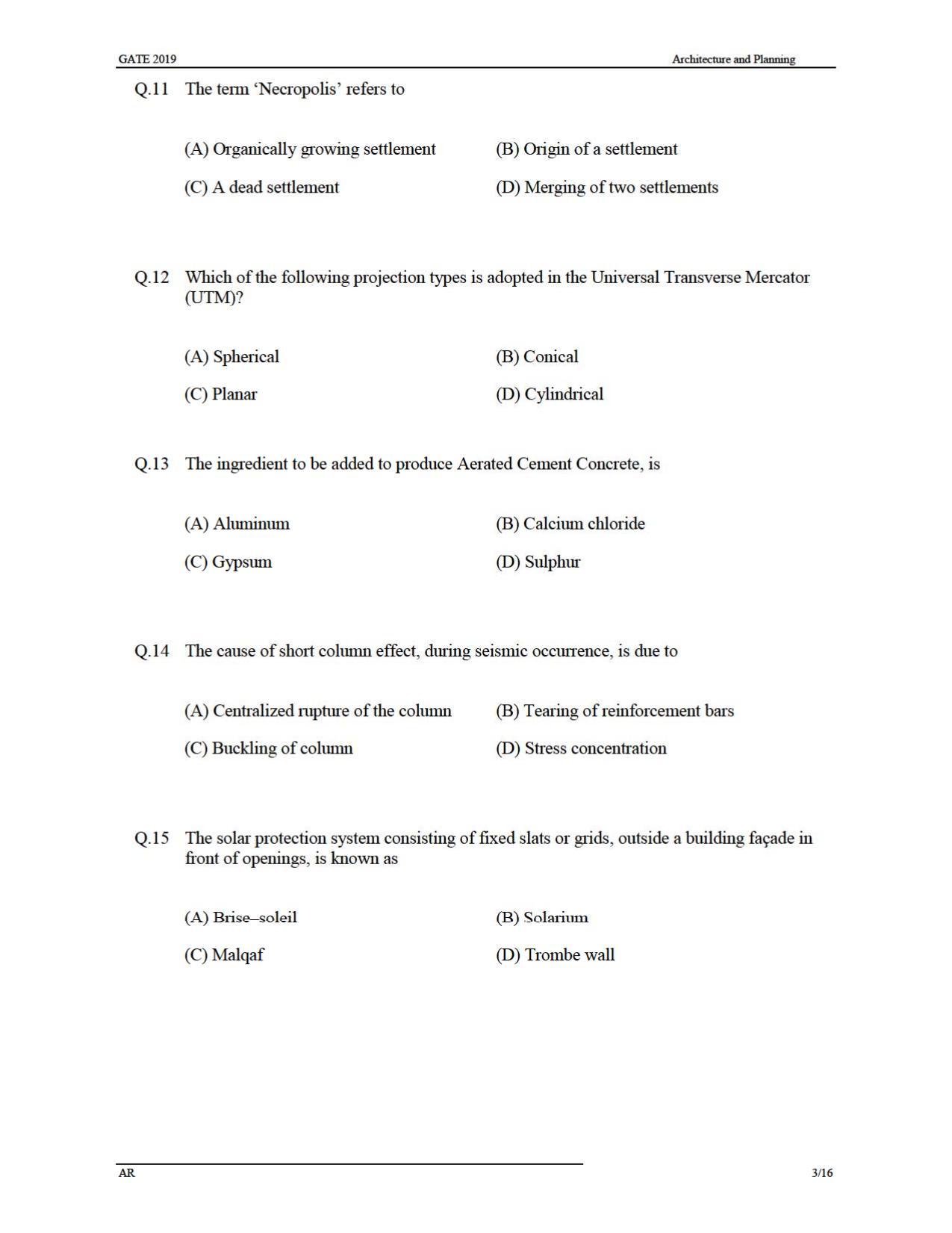GATE 2019 Architecture and Planning (AR) Question Paper - Page 6