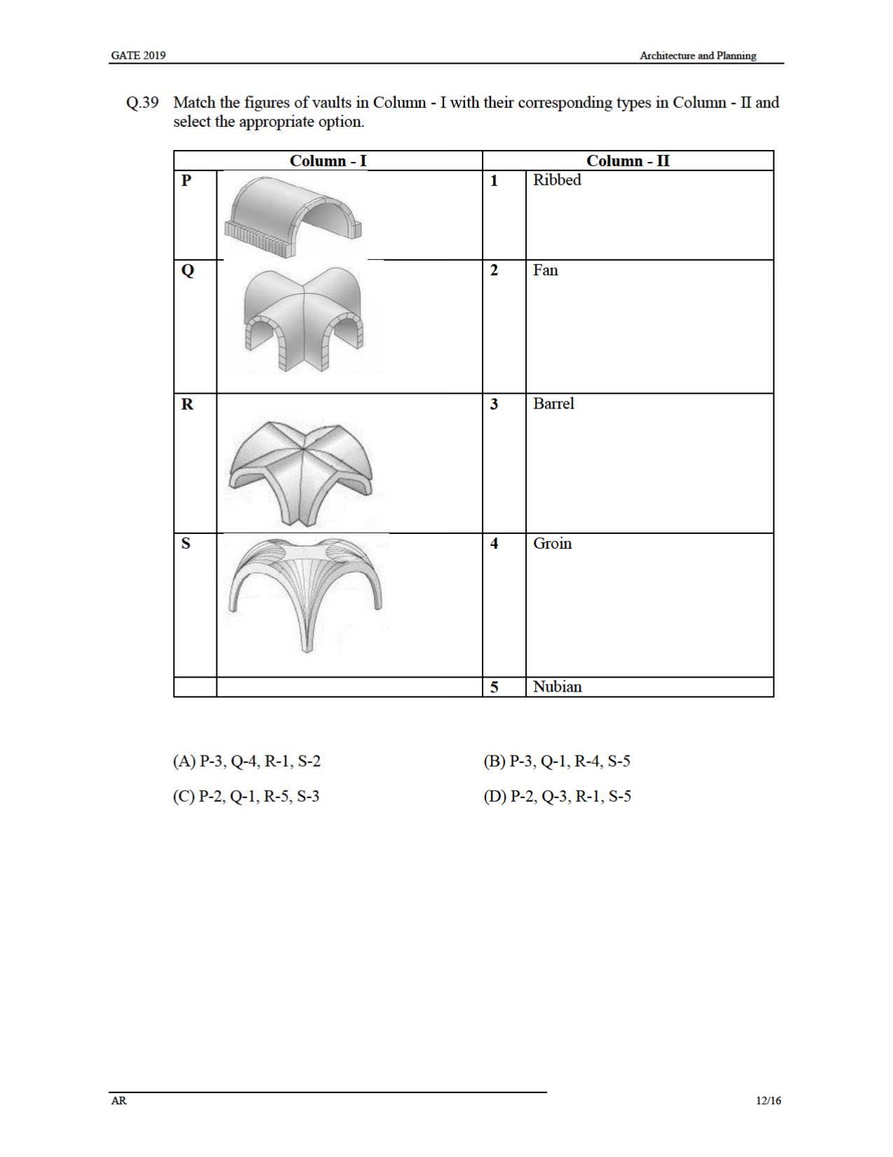 GATE 2019 Architecture and Planning (AR) Question Paper - Page 16
