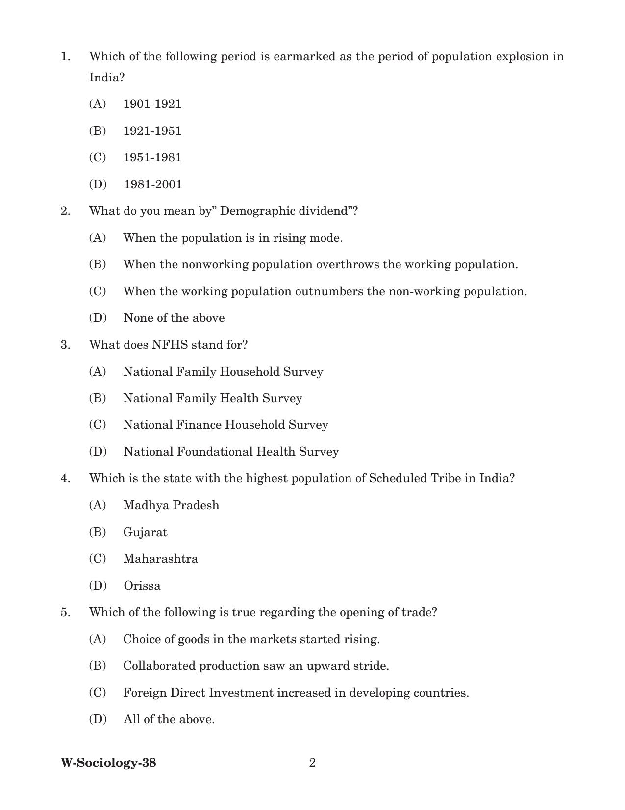 Odisha CPET 2022 SOCIOLOGY Question Paper - Page 2