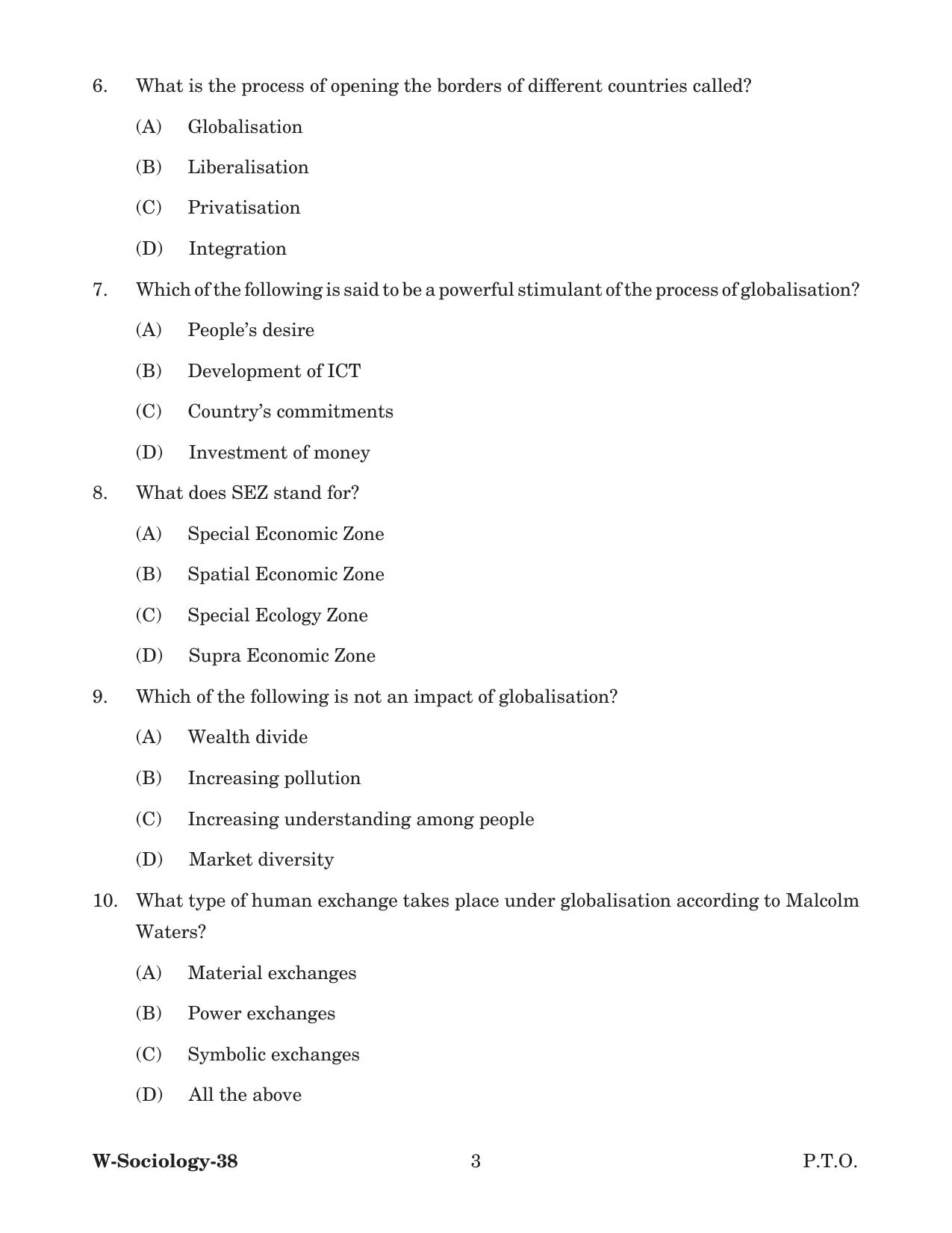 Odisha CPET 2022 SOCIOLOGY Question Paper - Page 3