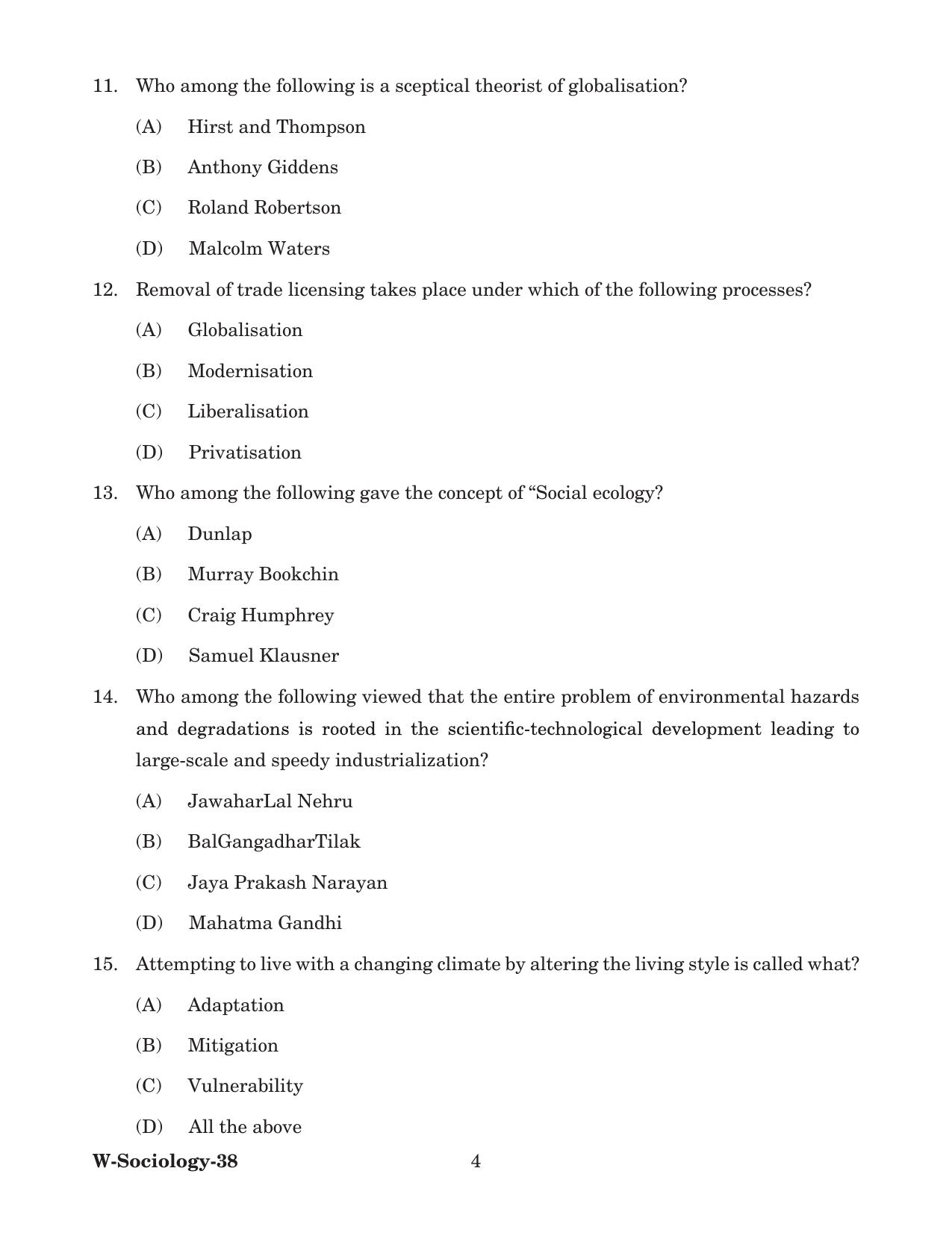 Odisha CPET 2022 SOCIOLOGY Question Paper - Page 4