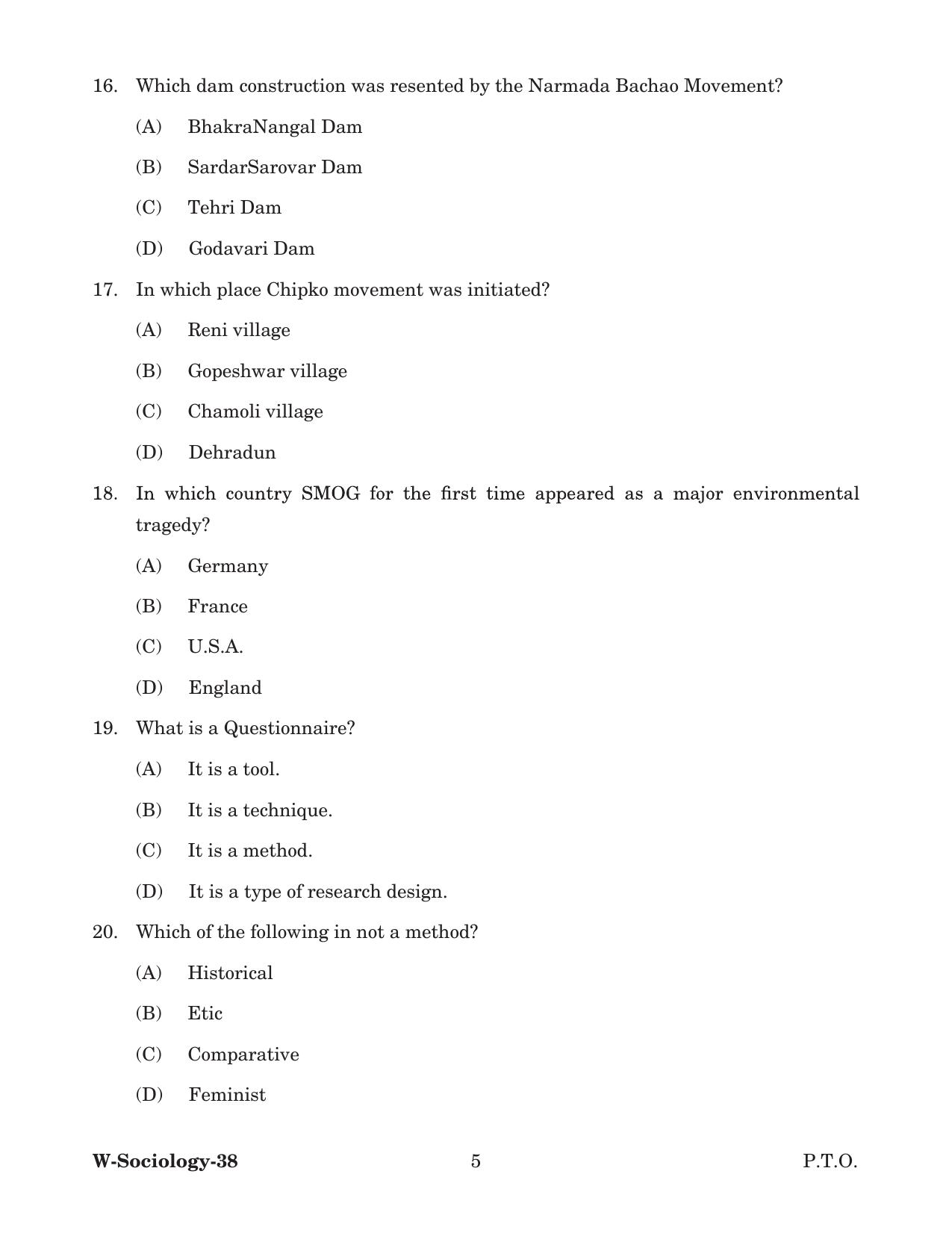 Odisha CPET 2022 SOCIOLOGY Question Paper - Page 5