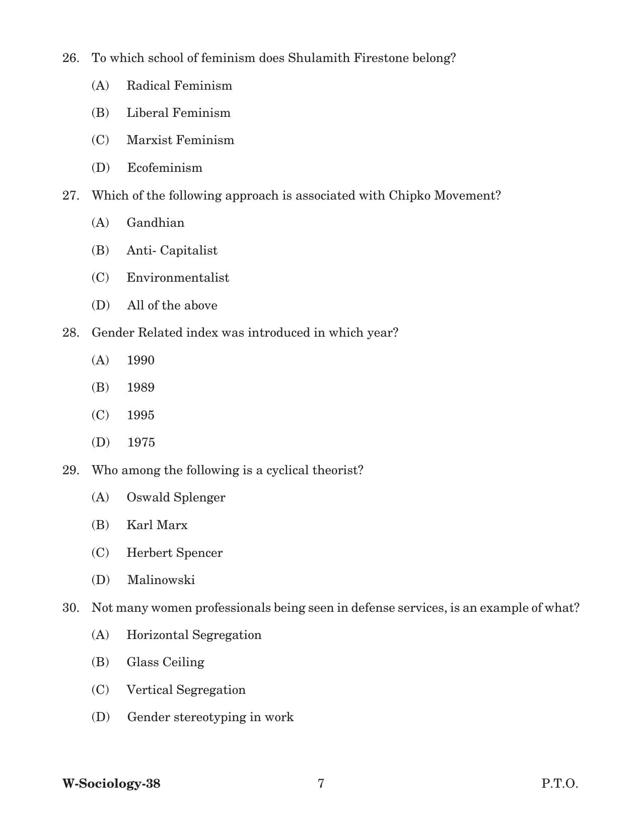 Odisha CPET 2022 SOCIOLOGY Question Paper - Page 7