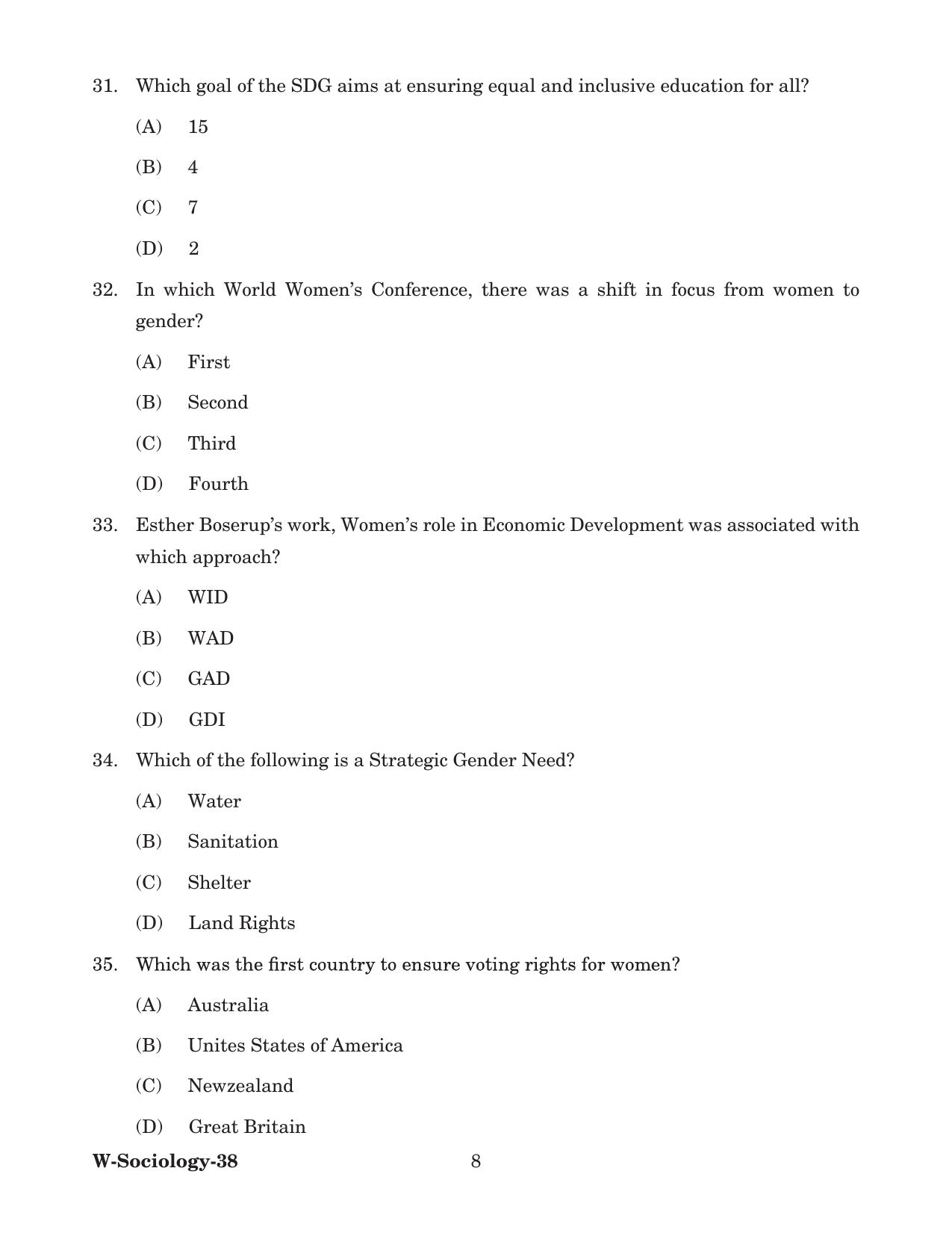 Odisha CPET 2022 SOCIOLOGY Question Paper - Page 8