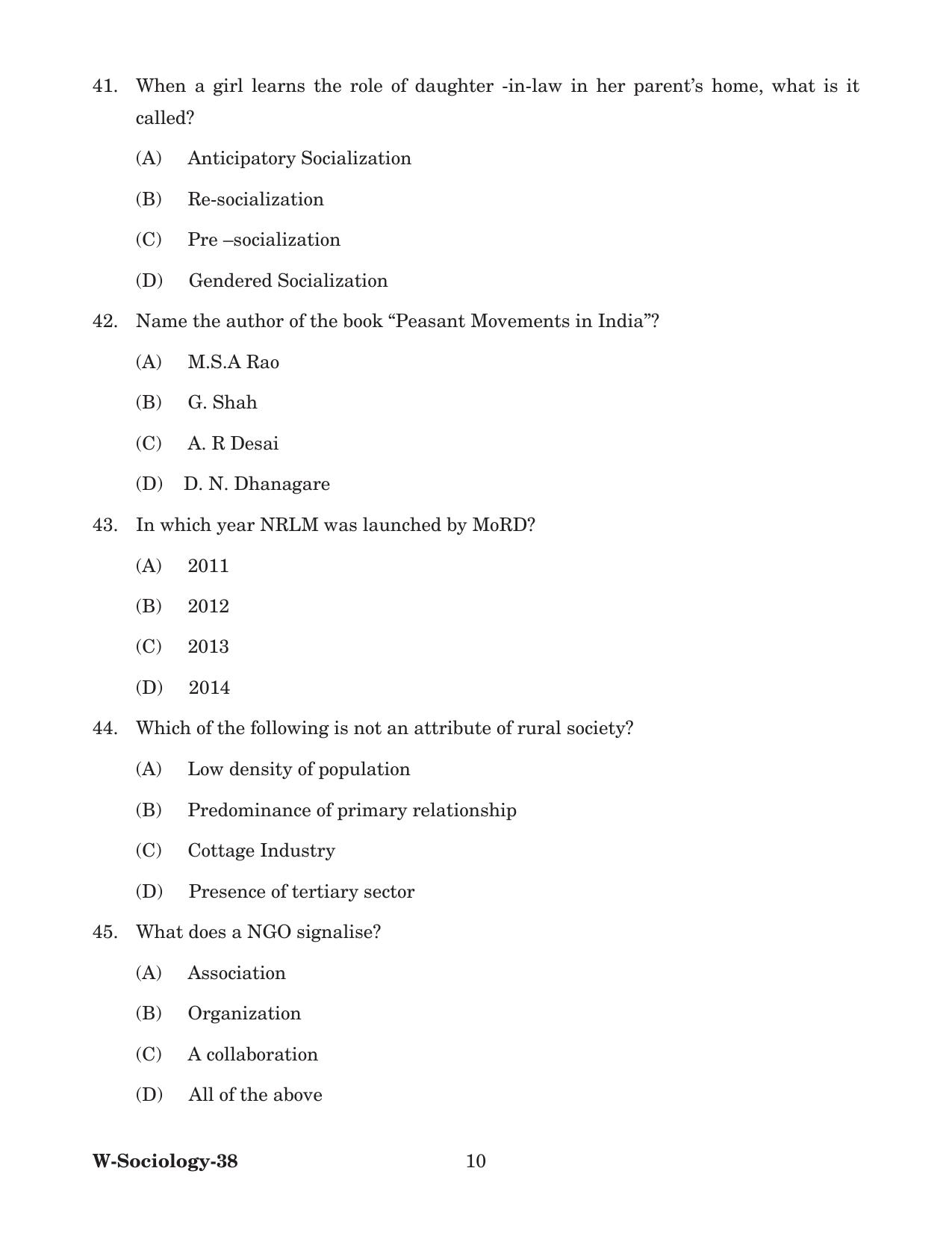 Odisha CPET 2022 SOCIOLOGY Question Paper - Page 10