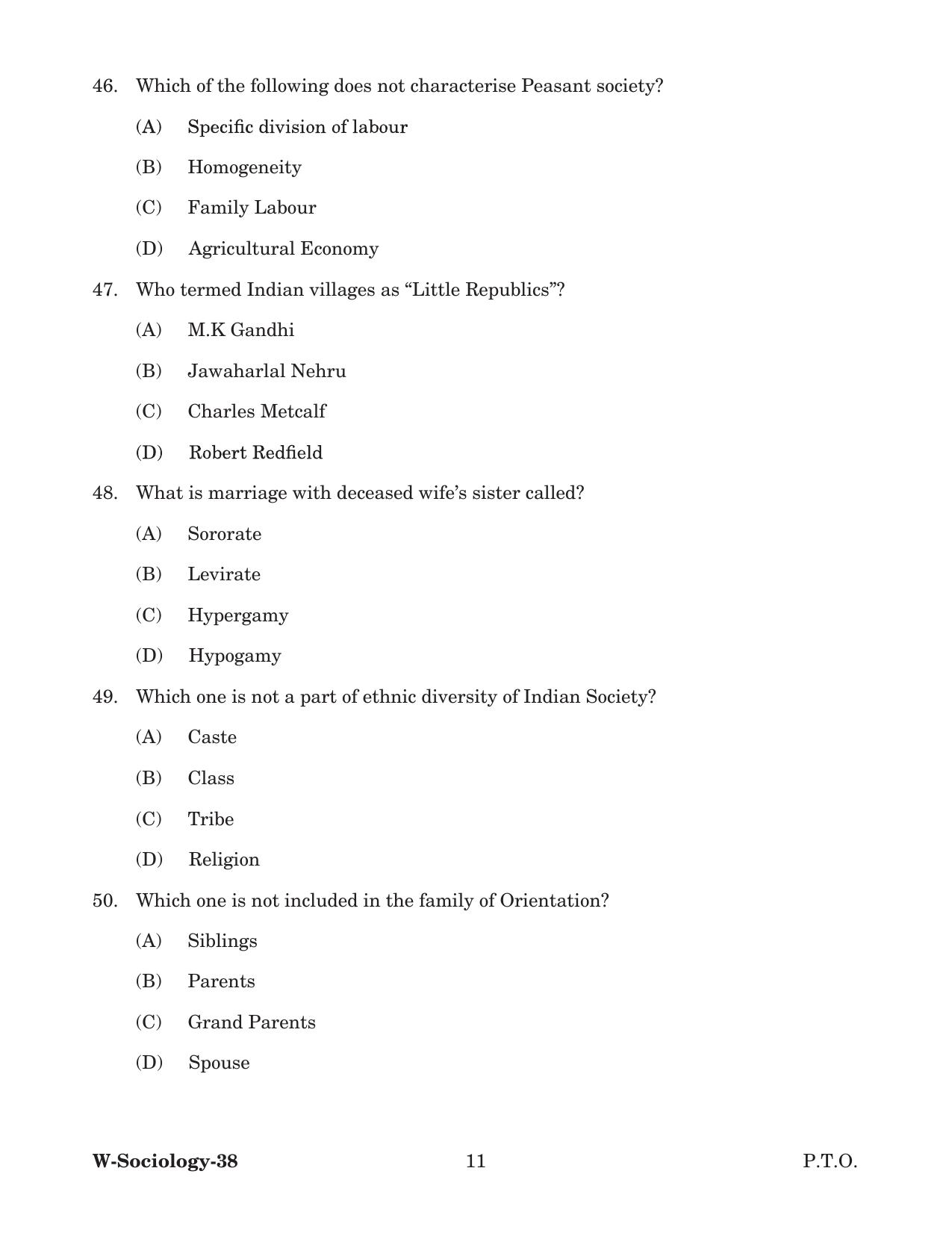 Odisha CPET 2022 SOCIOLOGY Question Paper - Page 11
