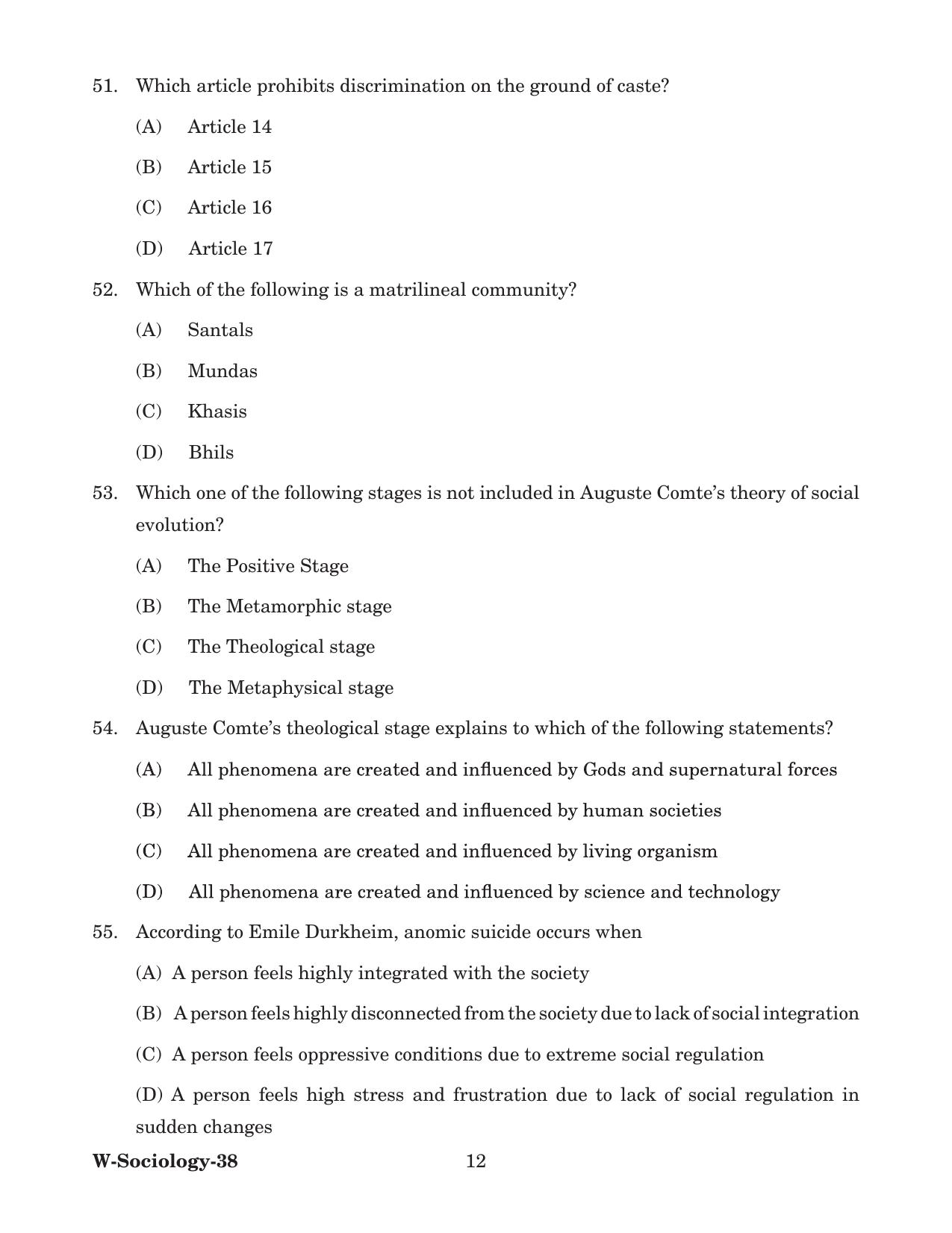 Odisha CPET 2022 SOCIOLOGY Question Paper - Page 12