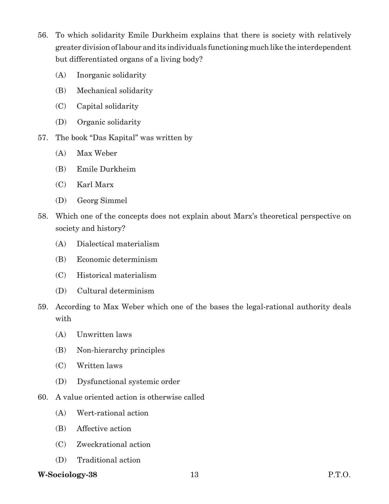 Odisha CPET 2022 SOCIOLOGY Question Paper - Page 13