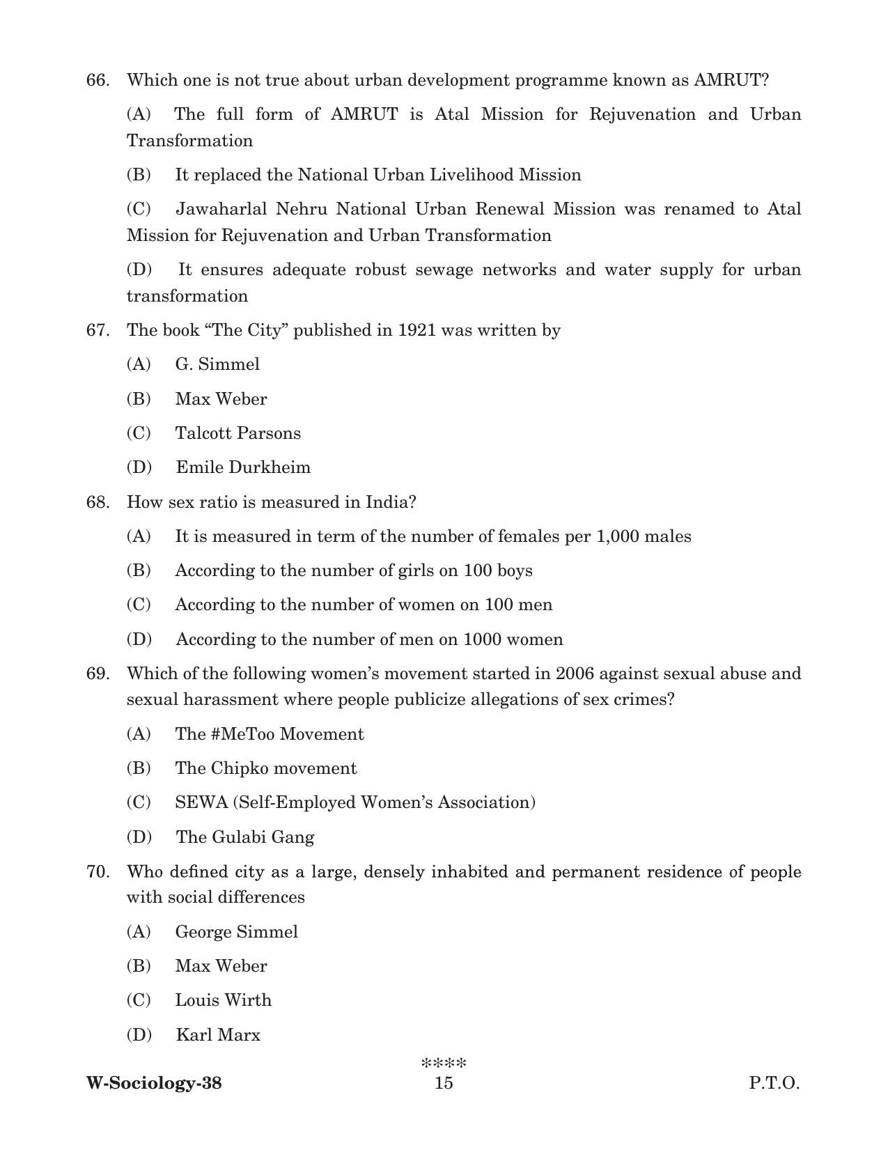 Odisha CPET 2022 SOCIOLOGY Question Paper - Page 15