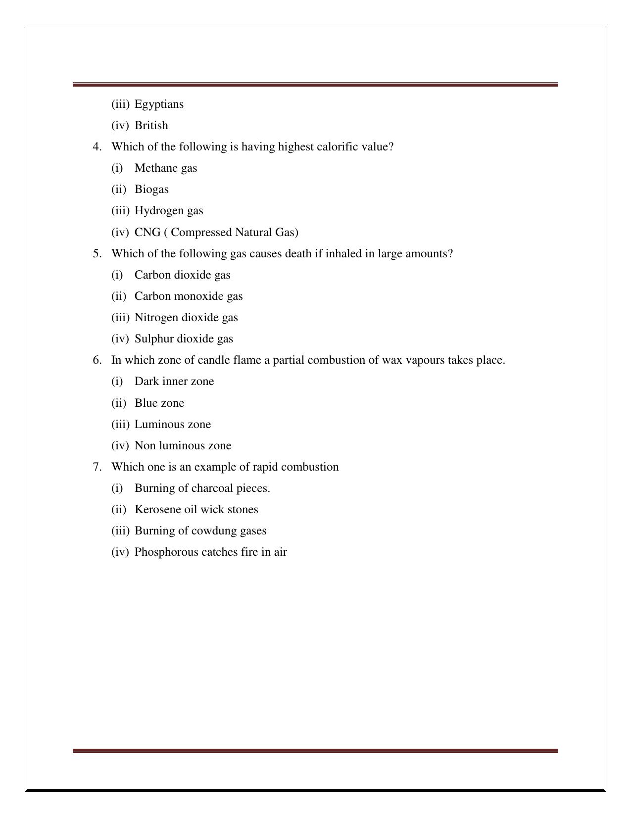 CBSE Worksheets for Class 8 Science Combustion and Flame Part A Assignment - Page 2