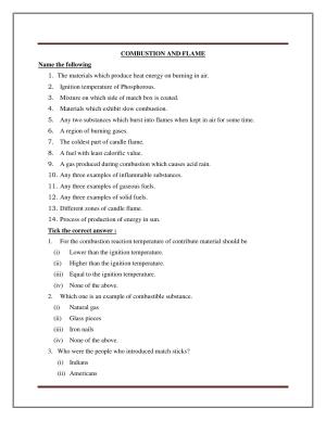 CBSE Worksheets for Class 8 Science Combustion and Flame Part A Assignment