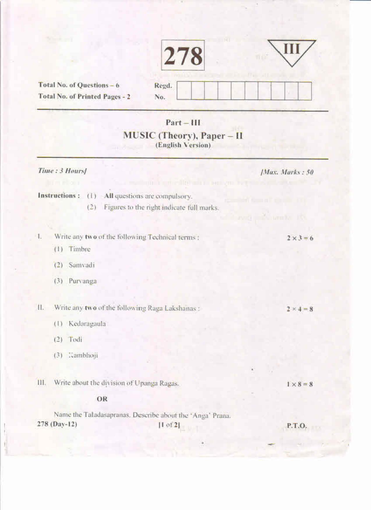 AP Inter 2nd Year Music-II (EM) May-2019-General Question Paper - Page 1