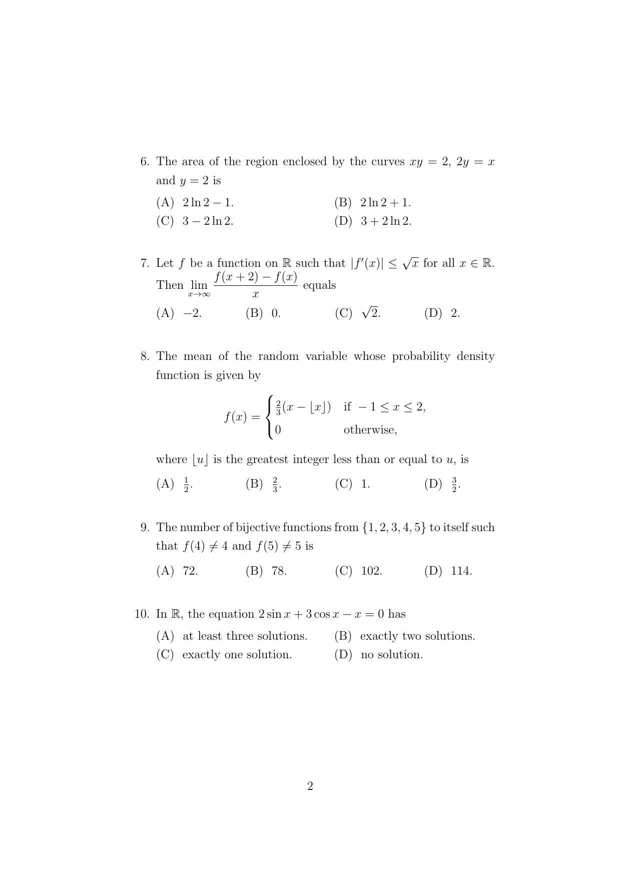 ISI Admission Test PG Diploma in Applied Statistics (online) (DST) 2023 Sample Paper - Page 2