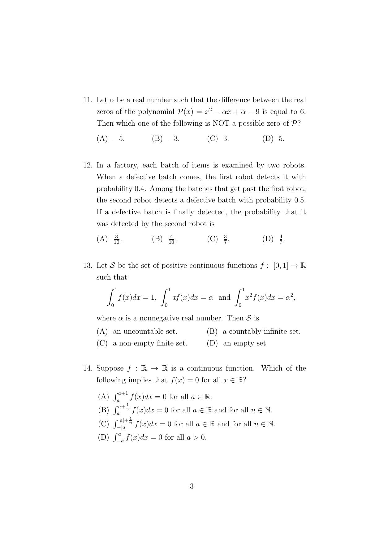 ISI Admission Test PG Diploma in Applied Statistics (online) (DST) 2023 Sample Paper - Page 3