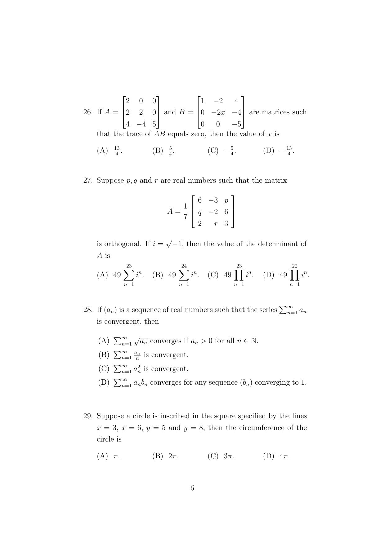ISI Admission Test PG Diploma in Applied Statistics (online) (DST) 2023 Sample Paper - Page 6