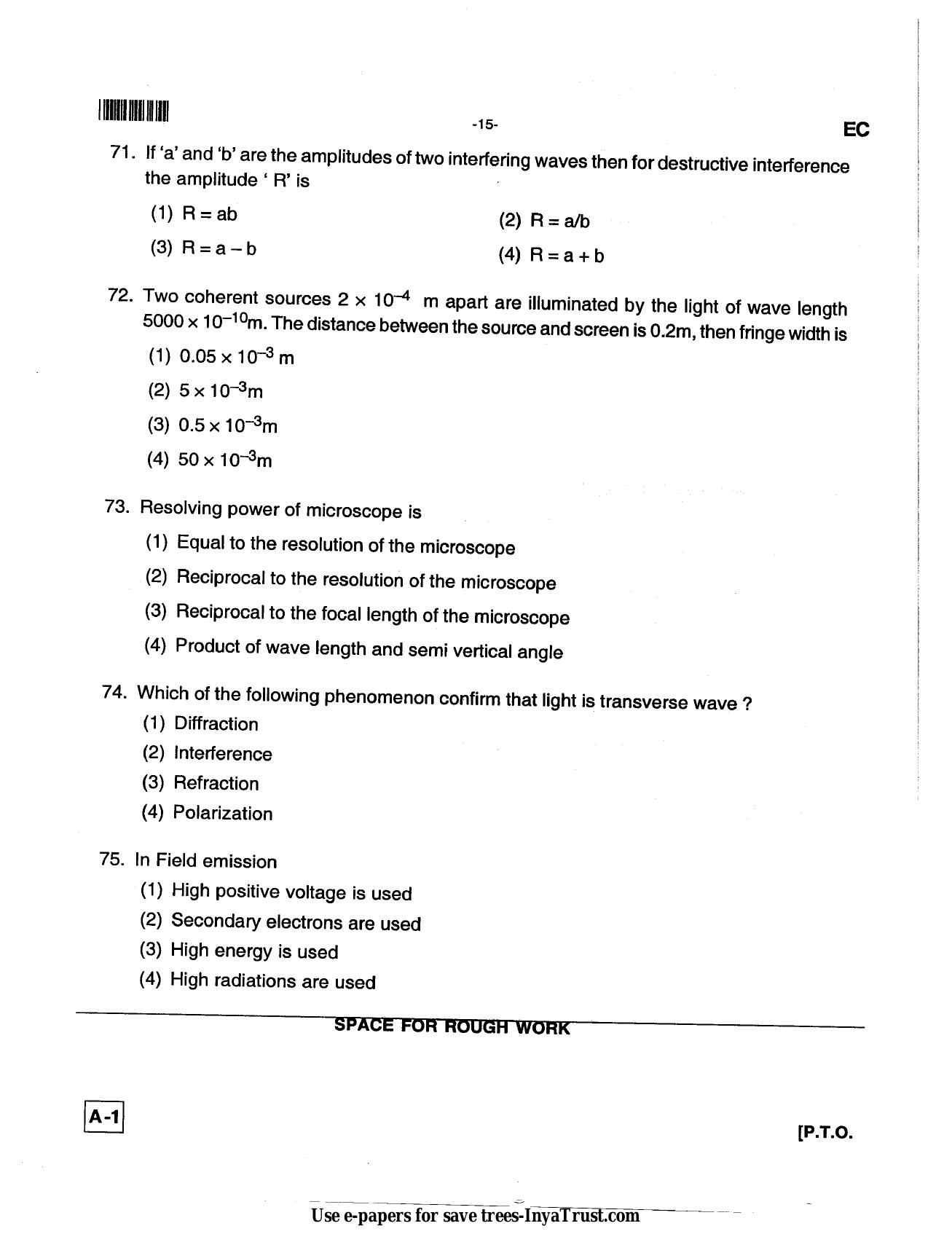 Karnataka Diploma CET- 2013 Electronics and Communication Engineering Question Paper - Page 15