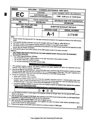 Karnataka Diploma CET- 2013 Electronics and Communication Engineering Question Paper