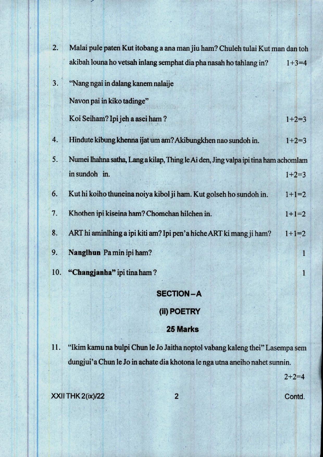 COHSEM 12th Question Papers 2022 Thadou Kuki (M.I.L.) - Page 2