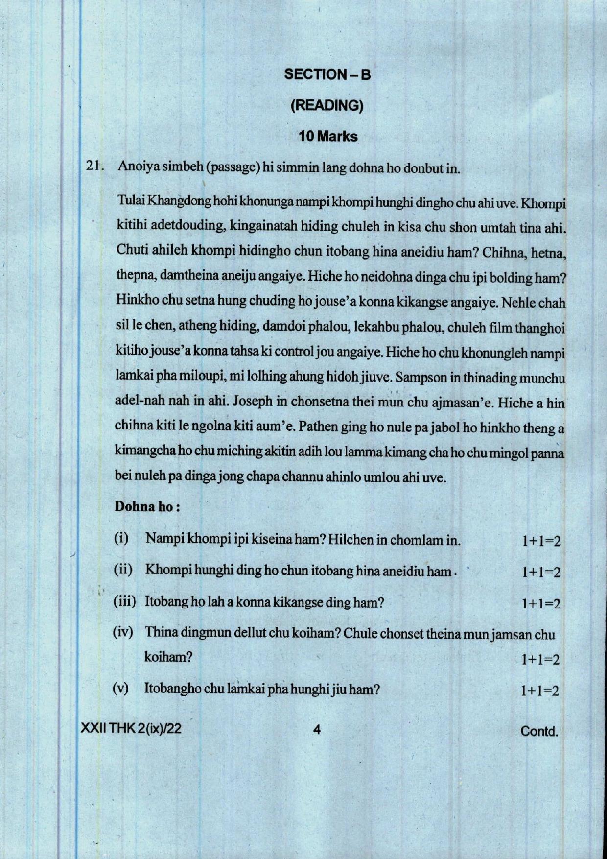 COHSEM 12th Question Papers 2022 Thadou Kuki (M.I.L.) - Page 4