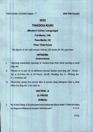 COHSEM 12th Question Papers 2022 Thadou Kuki (M.I.L.)