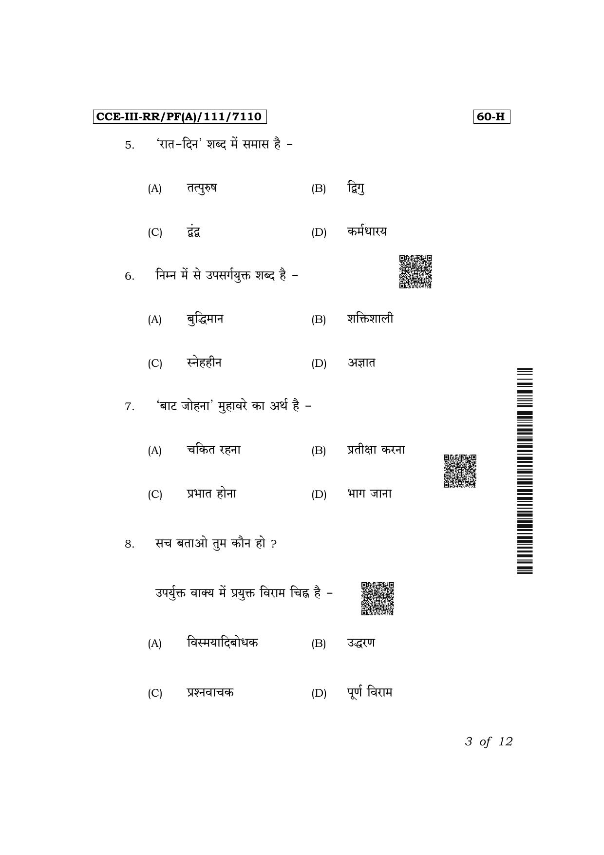 Karnataka SSLC Third Language Hindi (NCERT)-60H Exam 3 Question Paper 2024 (A Version) - Page 3
