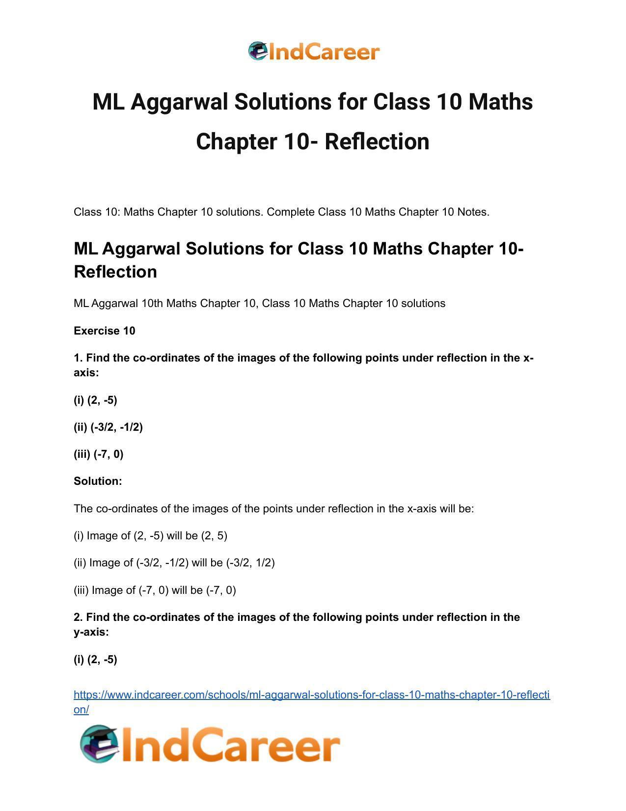 ML Aggarwal Solutions for Class 10 Maths Chapter 10- Reflection - Page 2
