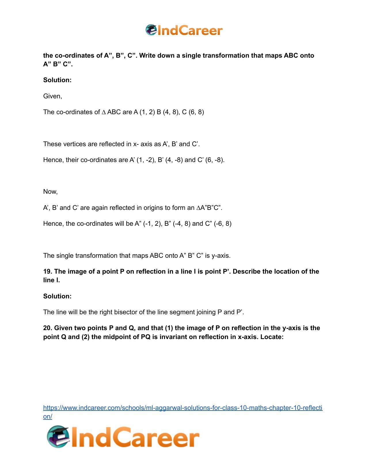 ML Aggarwal Solutions for Class 10 Maths Chapter 10- Reflection - Page 25