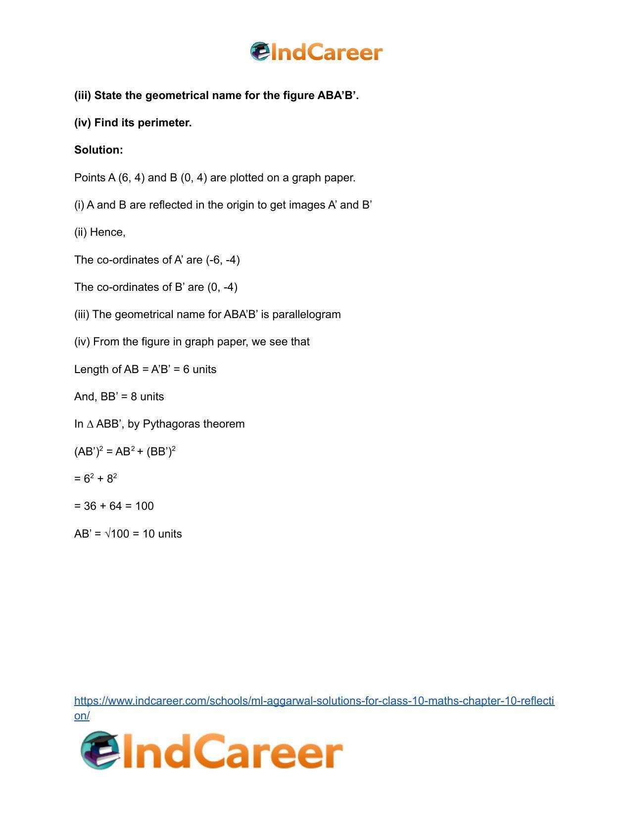 ML Aggarwal Solutions for Class 10 Maths Chapter 10- Reflection - Page 33