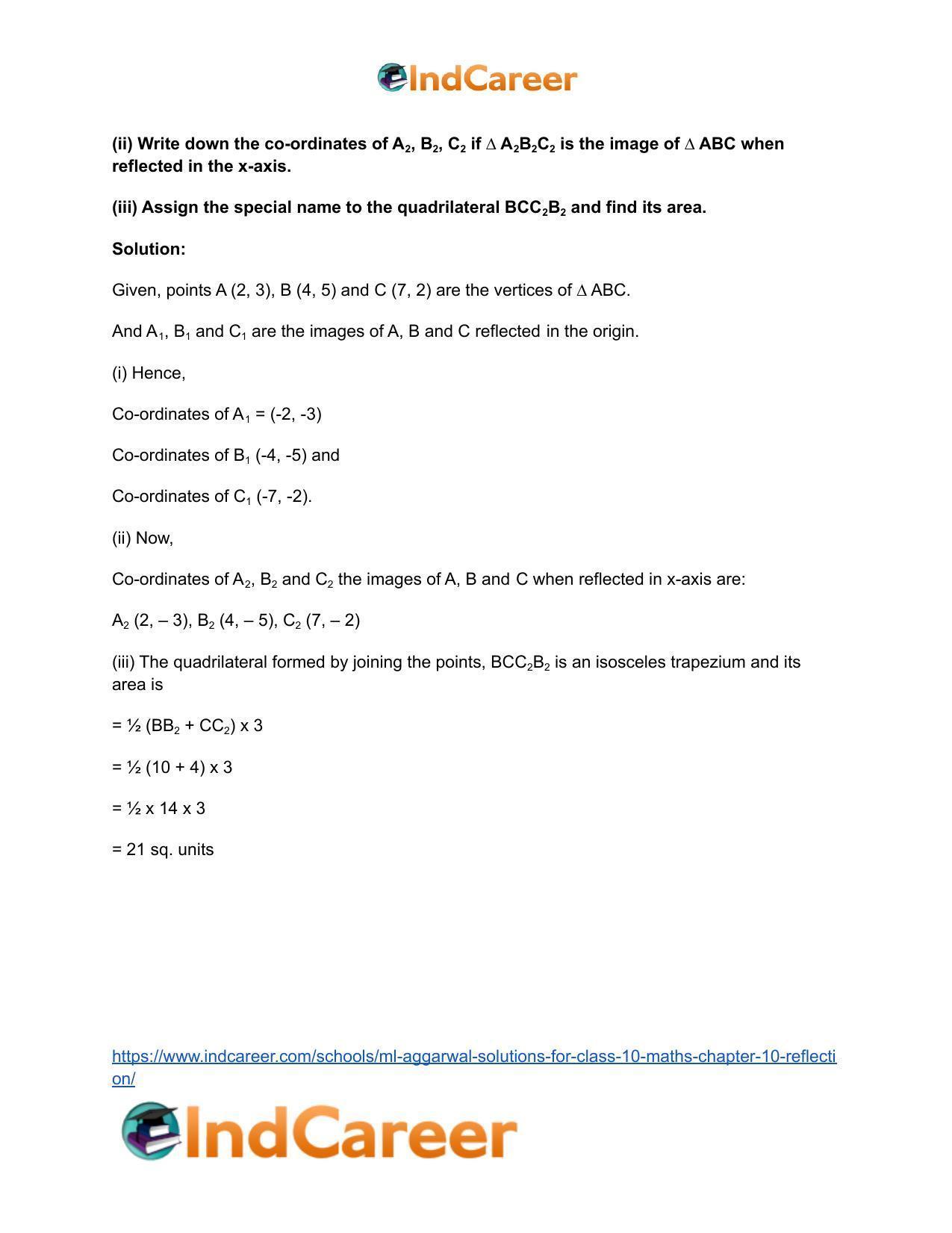 ML Aggarwal Solutions for Class 10 Maths Chapter 10- Reflection - Page 37