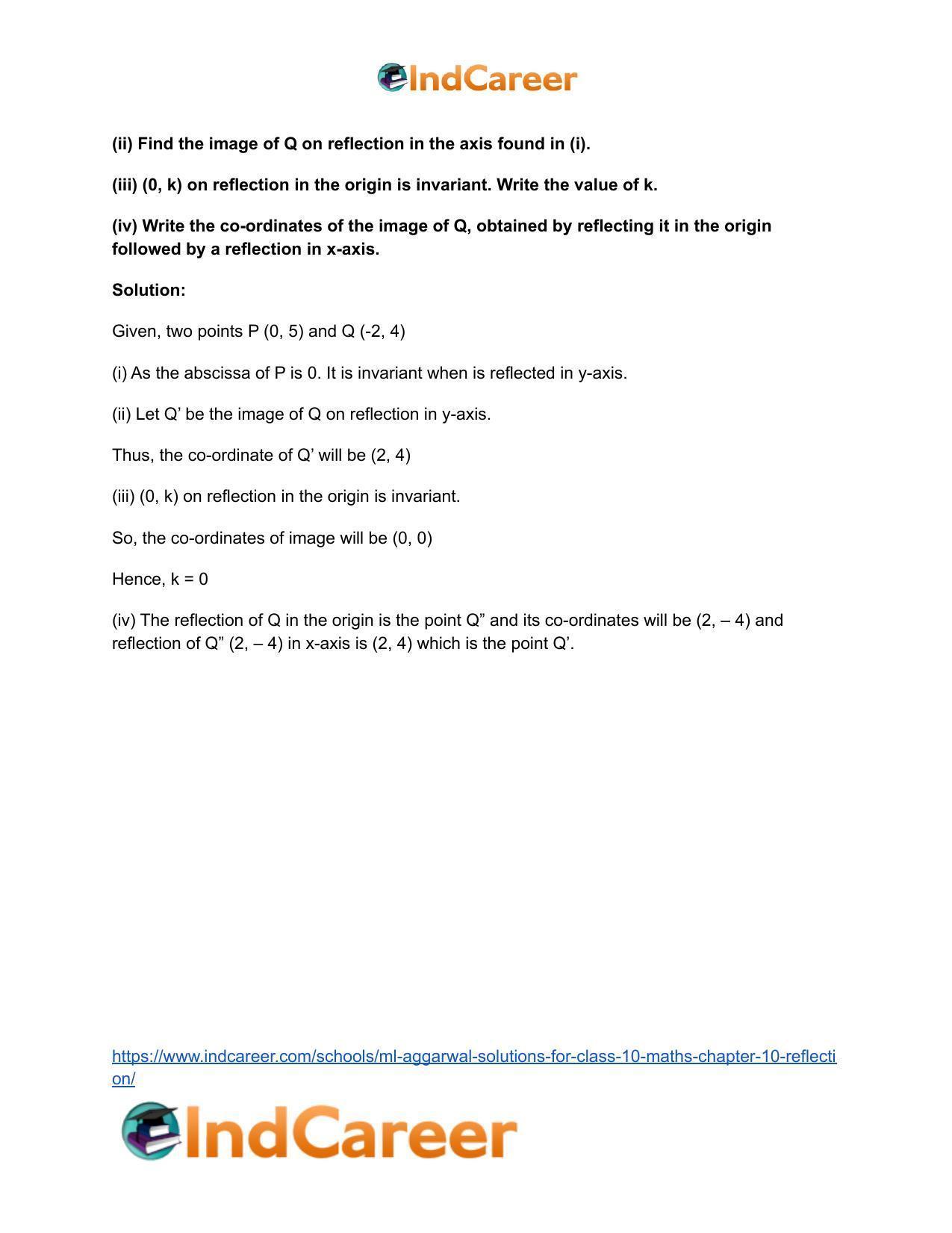 ML Aggarwal Solutions for Class 10 Maths Chapter 10- Reflection - Page 41