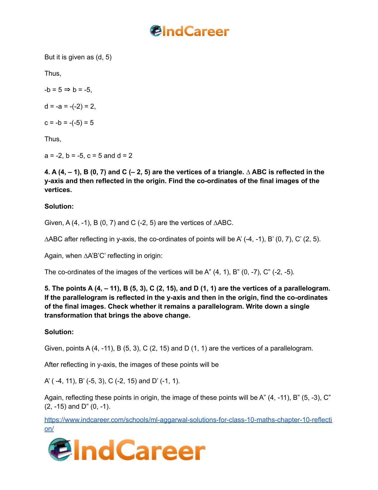 ML Aggarwal Solutions for Class 10 Maths Chapter 10- Reflection - Page 44