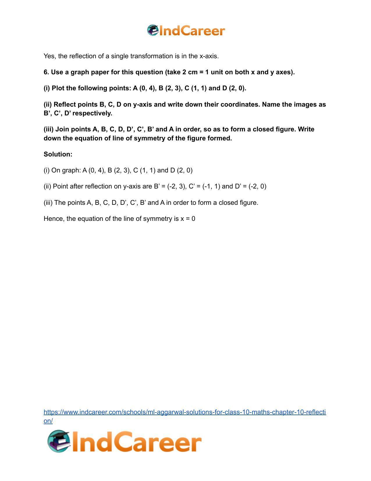 ML Aggarwal Solutions for Class 10 Maths Chapter 10- Reflection - Page 45