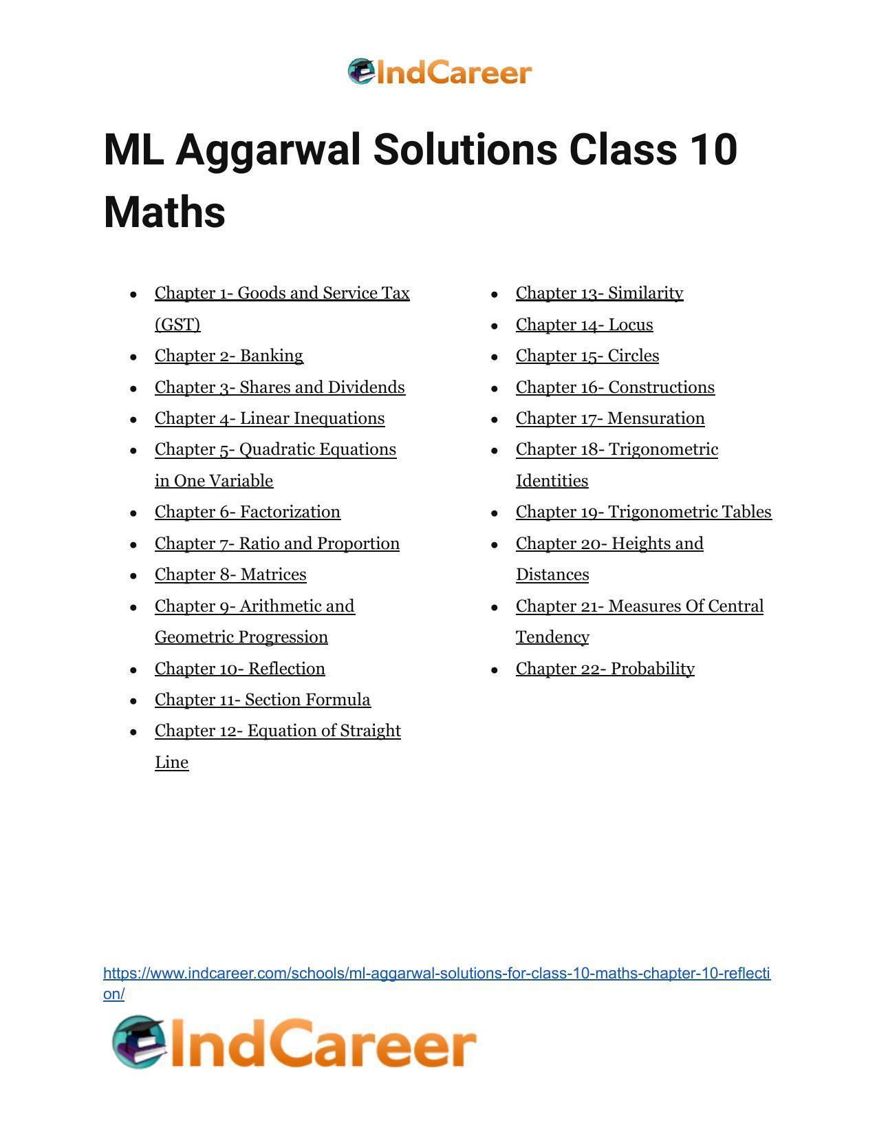 ML Aggarwal Solutions for Class 10 Maths Chapter 10- Reflection - Page 50