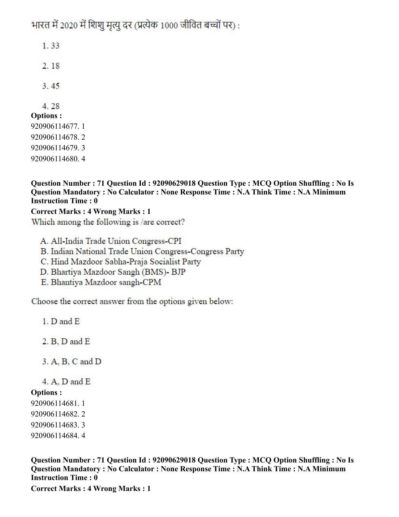 CUET PG 2023: HUQP06 – Dev. and Labour studies (Hin) - Shift 1 (27-06-2023) Question Paper - Page 79