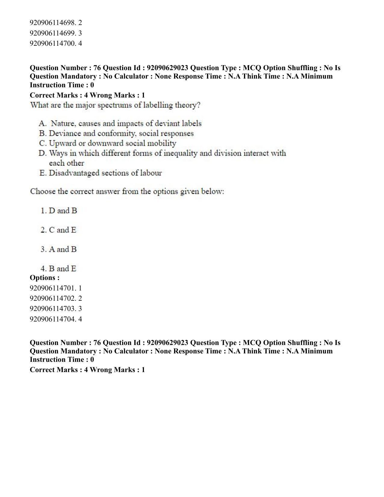 CUET PG 2023: HUQP06 – Dev. and Labour studies (Hin) - Shift 1 (27-06-2023) Question Paper - Page 86