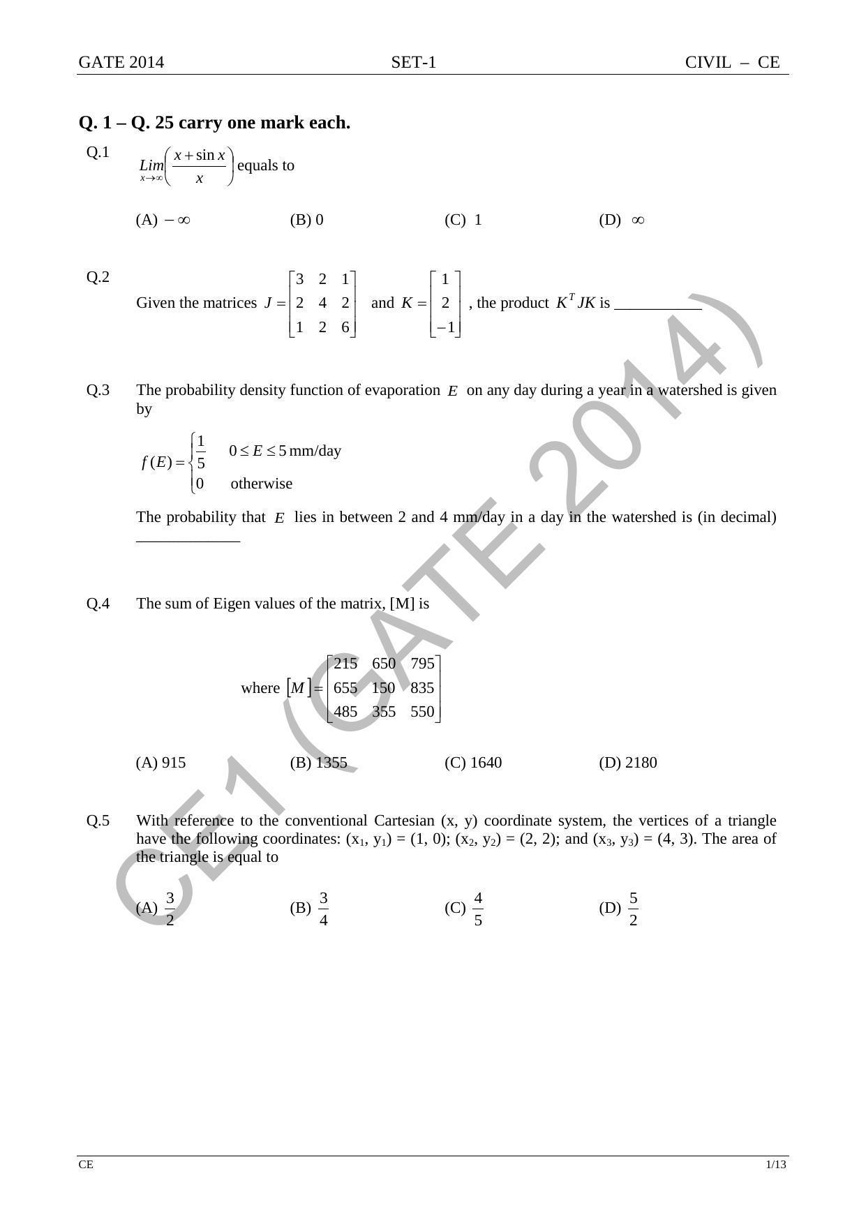 GATE 2014 Civil Engineering (CE) Question Paper with Answer Key - Page 8