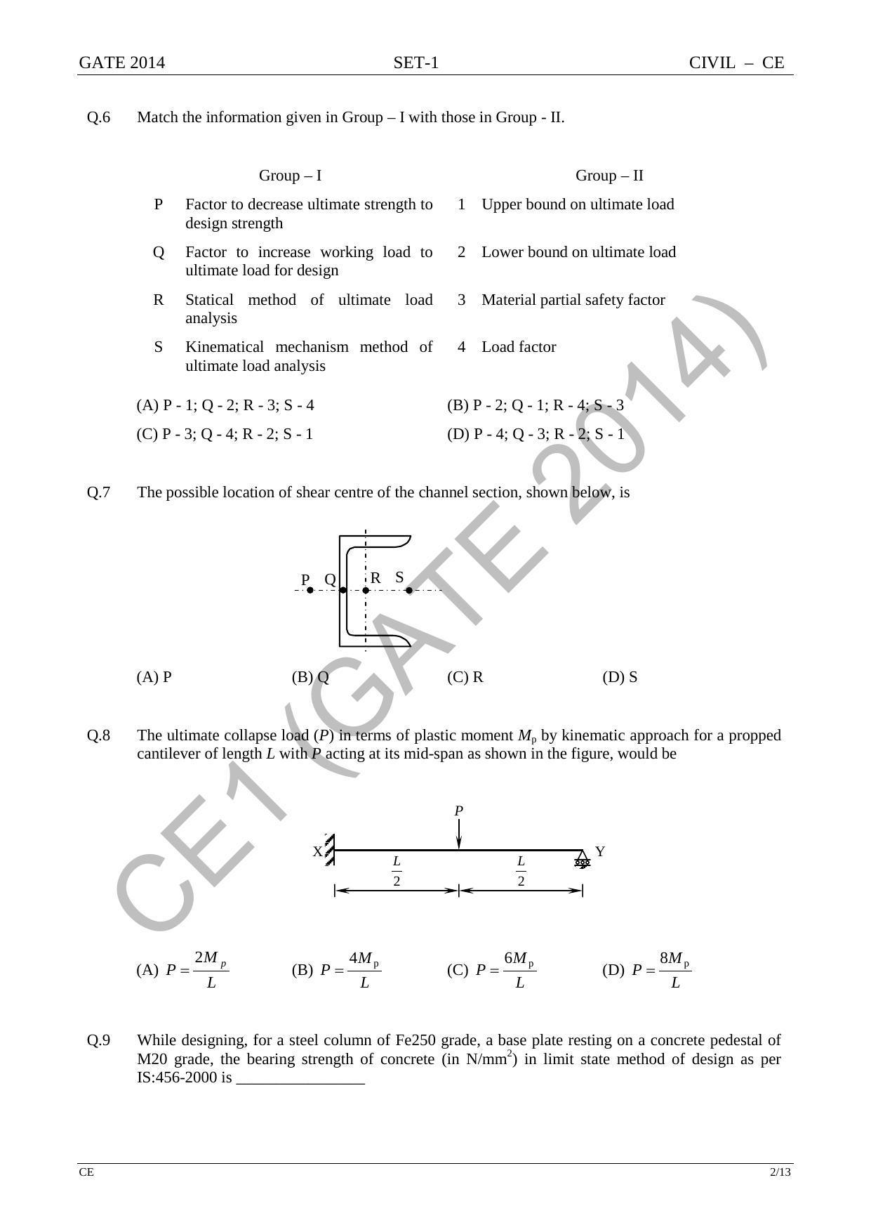 GATE 2014 Civil Engineering (CE) Question Paper with Answer Key - Page 9