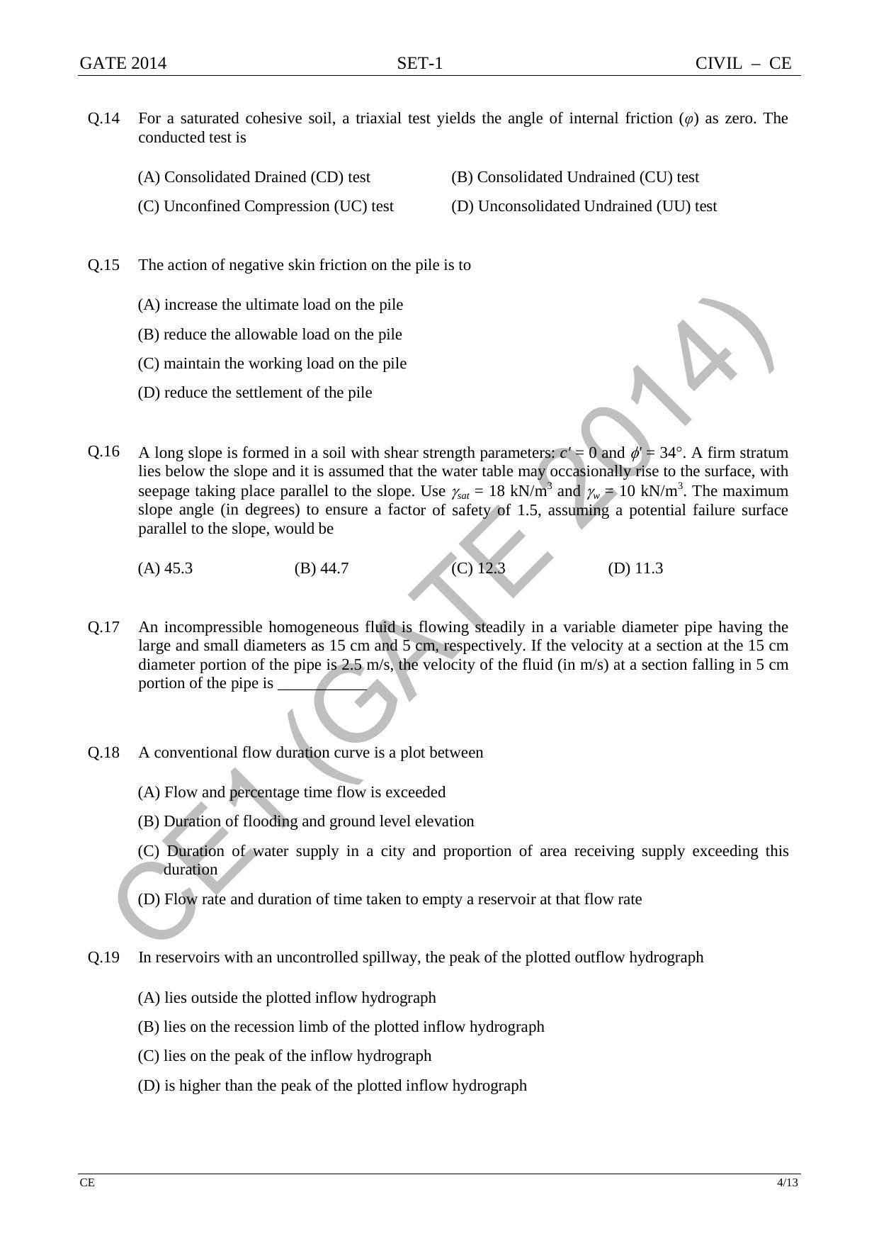 GATE 2014 Civil Engineering (CE) Question Paper with Answer Key - Page 11