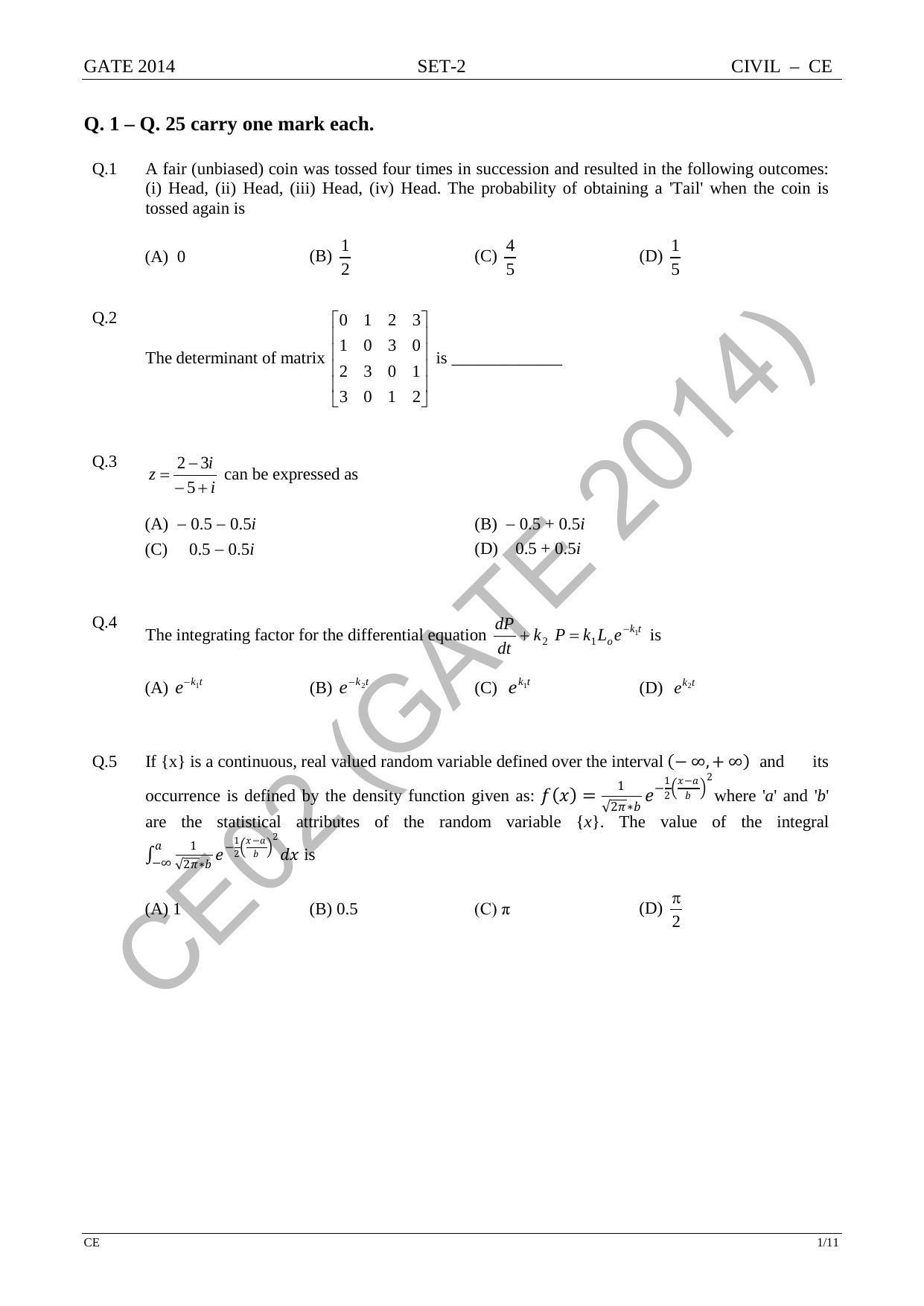 GATE 2014 Civil Engineering (CE) Question Paper with Answer Key - Page 29