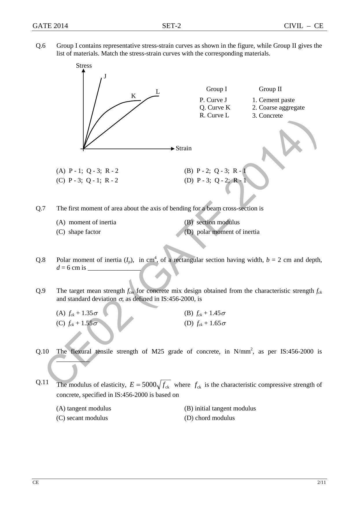 GATE 2014 Civil Engineering (CE) Question Paper with Answer Key - Page 30